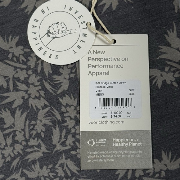 NWT Vuori Mens Short Sleeve Bridge Button Down Shirt Sz XXL Shiitake Vista 2XL - Picture 2 of 9